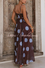 Polka Dot Mesh Maxi Dress | Spaghetti Strap Square Neck