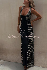 Tie-Dye Lace-Up Back Sleeveless Maxi Dress