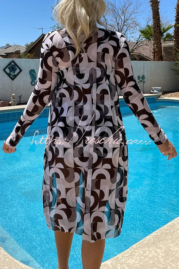 Printed Lace-Up Pleated Three-Piece Swimsuit Set