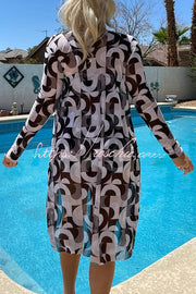 Printed Lace-Up Pleated Three-Piece Swimsuit Set