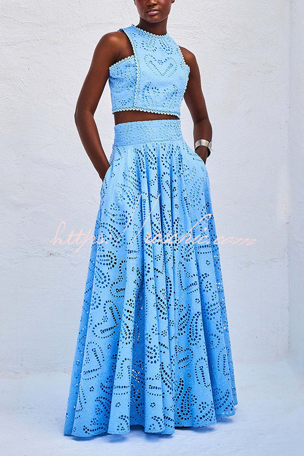 Embroidered Lace High-Rise Maxi Skirt with Pockets