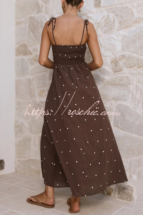 Polka Dot High-Waisted Pleated Maxi Dress, Sleeveless