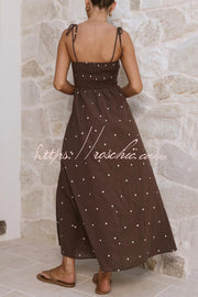 Polka Dot High-Waisted Pleated Maxi Dress, Sleeveless