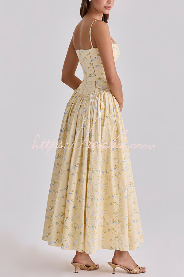 Robe midi en coton extensible à imprimé floral avec bordure en échelle