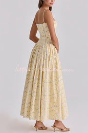 Robe midi en coton extensible à imprimé floral avec bordure en échelle