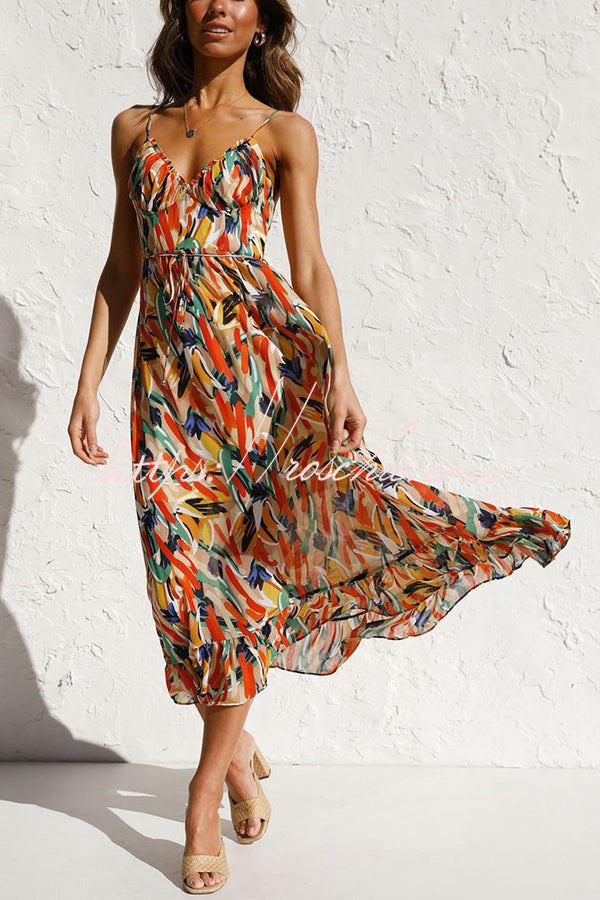 Colorful Printed Midi Dress – Sleeveless Vacation Style