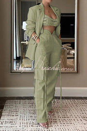 Women's Lapel Long Sleeve Loose Jacket & Straight Leg Pants Set