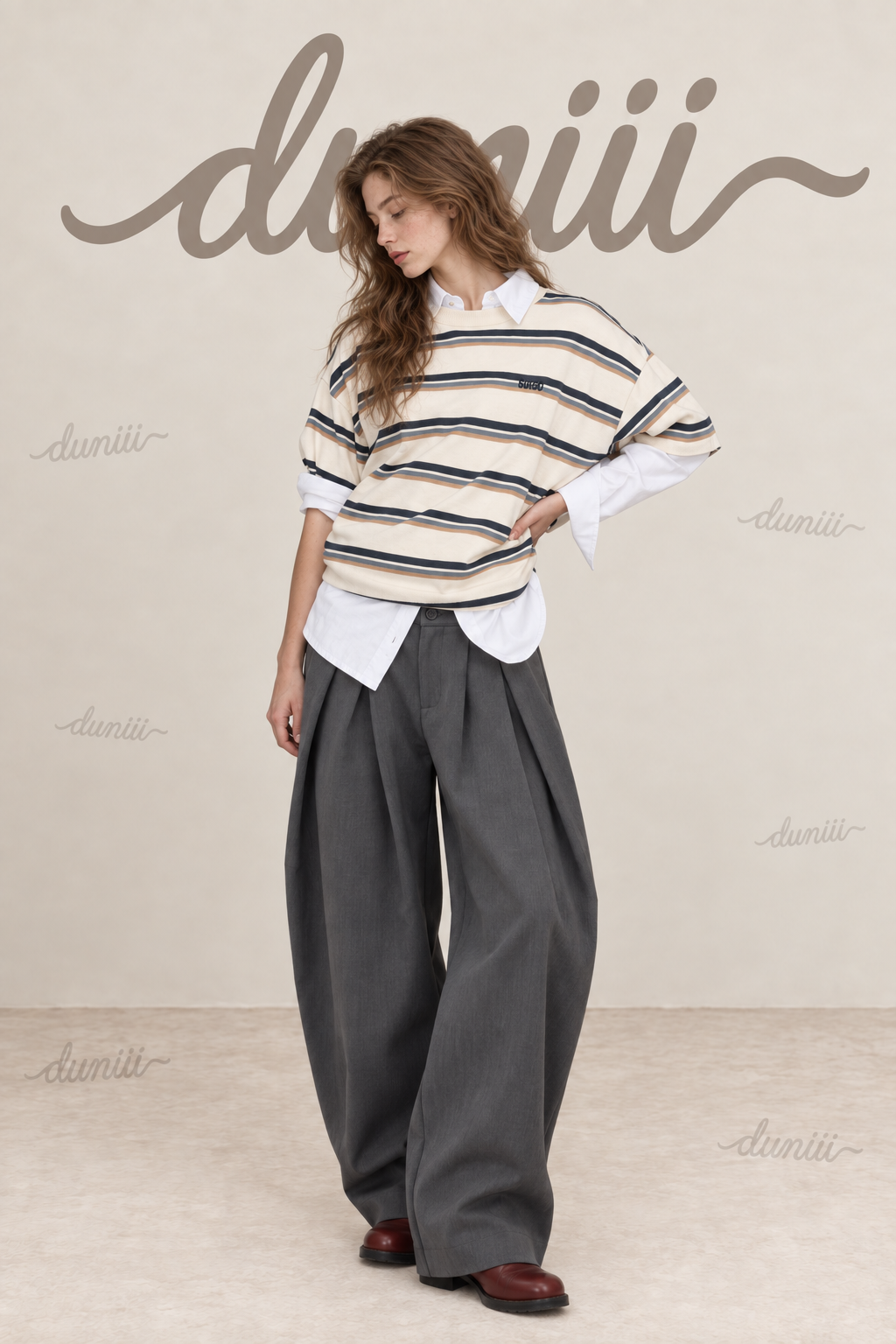 Duniii Pleated Barrel-Leg Pants