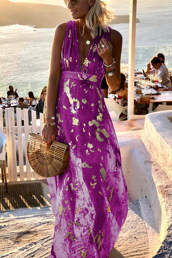 Golden Sunset Sequin V-Neck Maxi Dress
