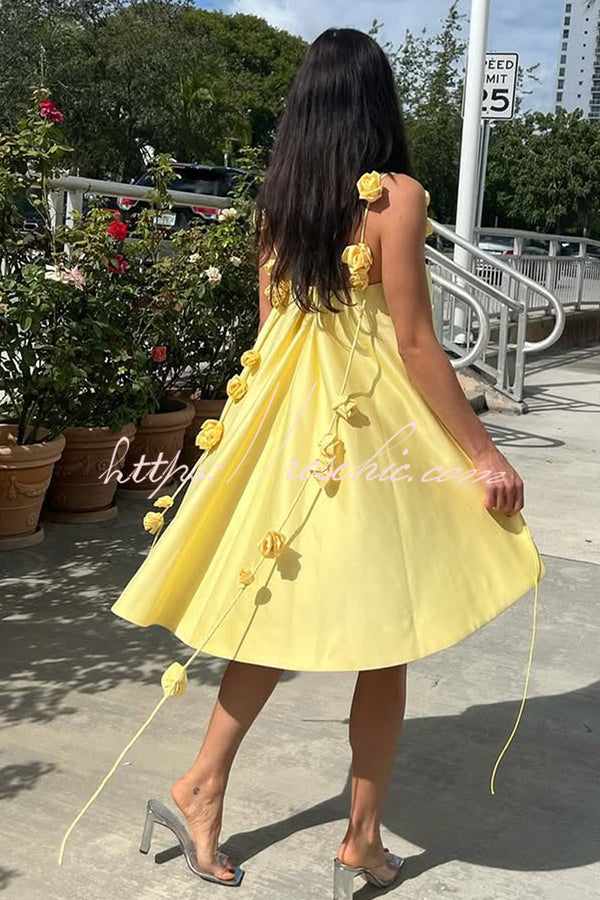 3D Rose Drape Strap A-Line Mini Dress