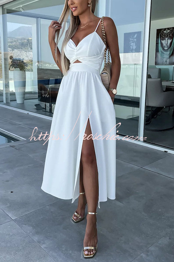 Sleeveless V-Neck Cutout Midi Dress with Pockets