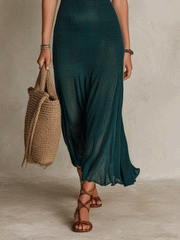 Forest Green Off-Shoulder Knit Maxi Dress