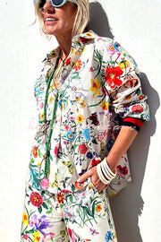 Blouse boutonnée surdimensionnée en satin à imprimé floral