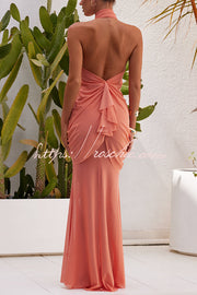 One Shoulder Mesh Maxi Dress with Butterfly Metal Clips