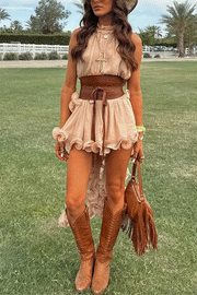 Chiffon Halter Top with Wavy Ruffles | Loose A-line Blouse