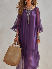 Purple Chiffon Maxi Dress – Boho Flowy A-Line, Beach Wedding