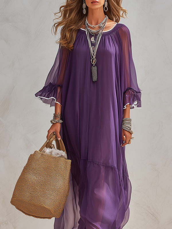 Purple Chiffon Maxi Dress – Boho Flowy A-Line, Beach Wedding