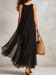 Black Layered Chiffon Maxi Dress – Boho Tiered Style