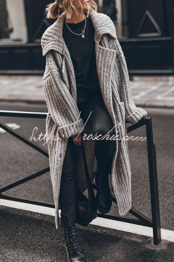 Chunky Knit Oversized Midi Cardigan with Pockets