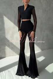 Pantalon taille haute en queue de poisson en maille – Tenue de soirée longueur cheville