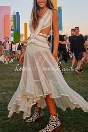 Sheer Mesh Lace Ankle-Length Beach Skirt – Loose Fit