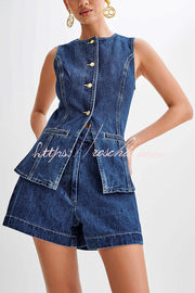 High Waist Relaxed Fit Denim Shorts with Button Fly