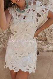 Crochet Hollow-Out Beach Cover-Up Mini Dress