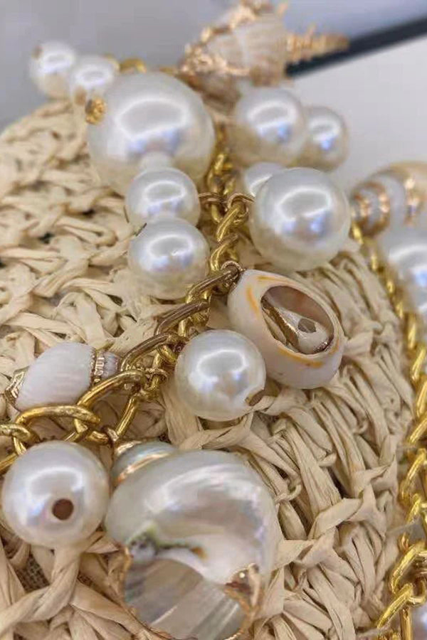 Pearl Conch Shell Half-Moon Bag with Chain Strap