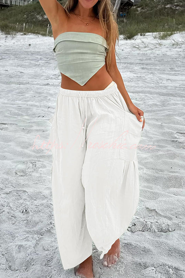 Linen Blend Drawstring Pants with Pockets – Loose Fit