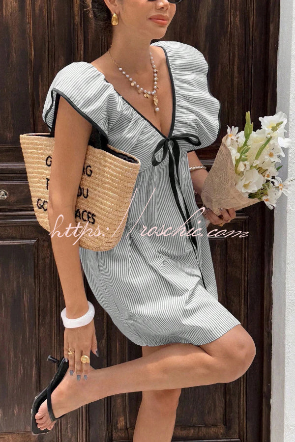 Striped Sleeveless V-Neck Mini Dress – Loose Fit Vacation