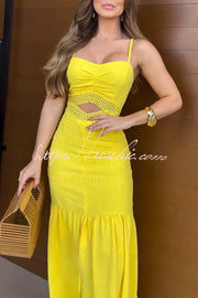 Crochet Lace Patchwork Hollow Fishtail Maxi Dress