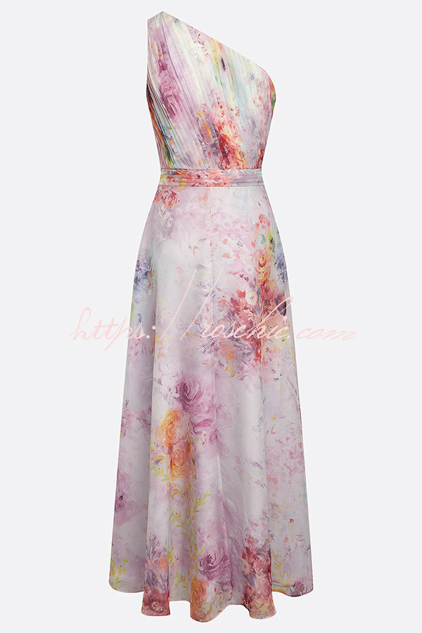 Chiffon 3D Floral One-Shoulder Maxi Dress | A-Line Gown