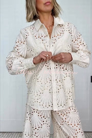 Embroidered Lace Long Sleeve Loose Blouse