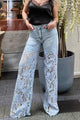 Lace Stitch Denim Wide-Leg Pants with Pockets