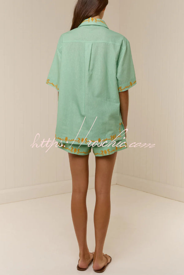 Linen Blend Short Sleeve Shirt & Shorts Set – Loose Fit