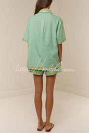 Linen Blend Short Sleeve Shirt & Shorts Set – Loose Fit