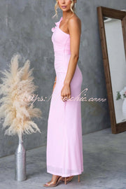 One-Shoulder Mesh Maxi Dress – Slim Fit Party Dress