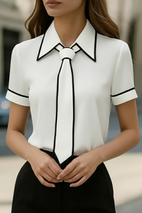 Chemise décontractée à manches courtes et col color-block