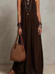 Dark Brown Halter Neck Minimalist Maxi Dress