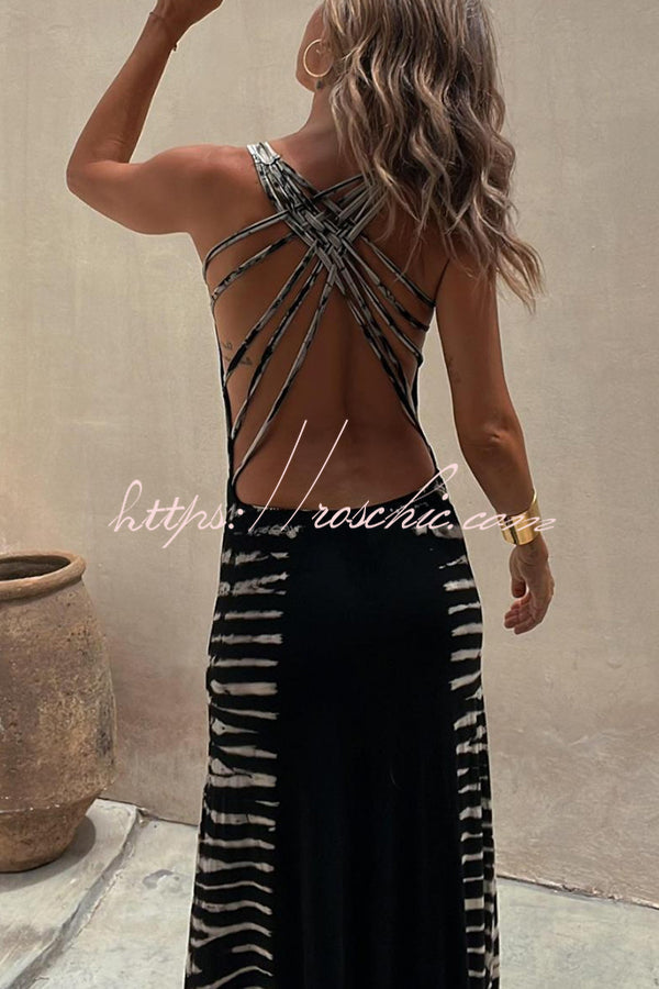 Tie-Dye Lace-Up Back Sleeveless Maxi Dress