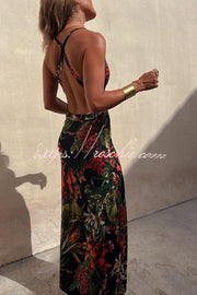 Tropical Print Cutout Back Maxi Dress – Vacation Stretch