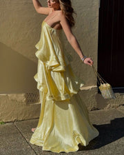 Three-Layer Ruffle Maxi Dress