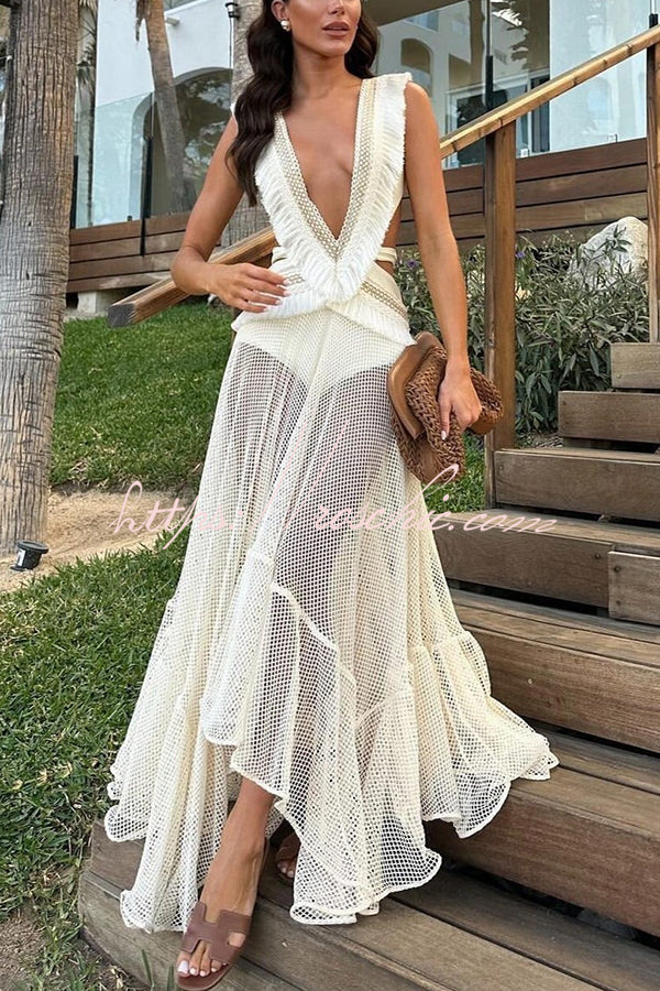 Sheer Mesh Lace Ankle-Length Beach Skirt – Loose Fit