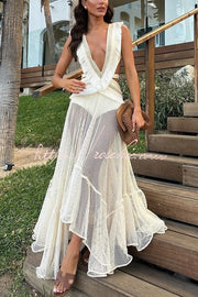 Sheer Mesh Lace Ankle-Length Beach Skirt – Loose Fit