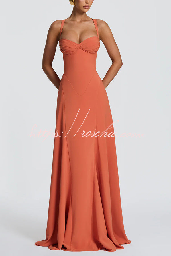 Chiffon Sweetheart Neck Maxi Dress with Lace-Up Back