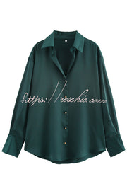 Satin Texture Long Sleeve Loose Shirt | Office Blouse
