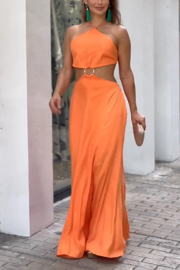 Halter Neck Backless Maxi Dress – Sleeveless Vacation Wear