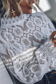 Long Sleeve Lace Top with High Neck | Regular Fit