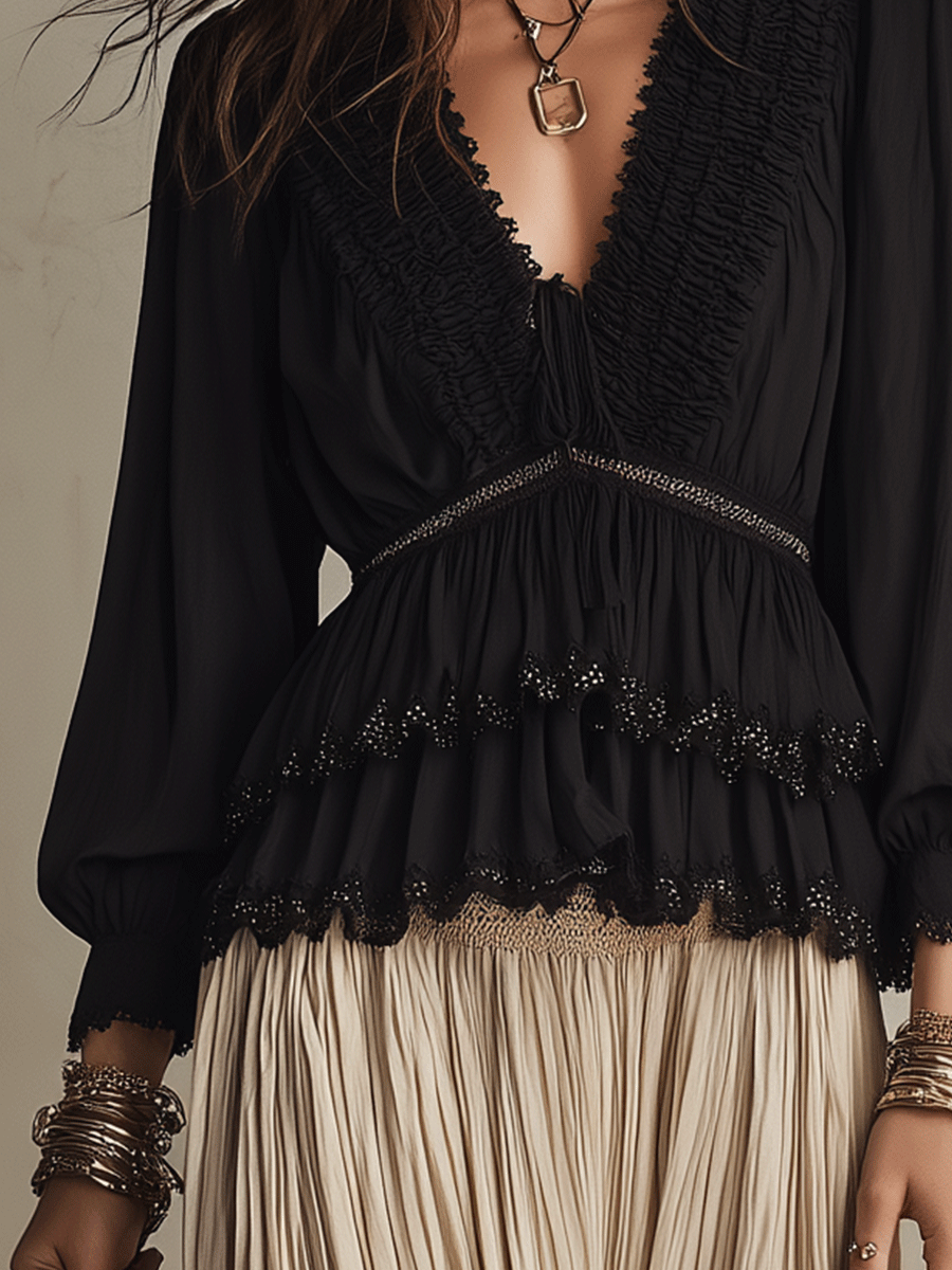 Black and Cream Two-Piece Skirt Set for Vacation