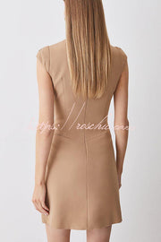 Military-Inspired Cap Sleeve High Neck Mini Dress
